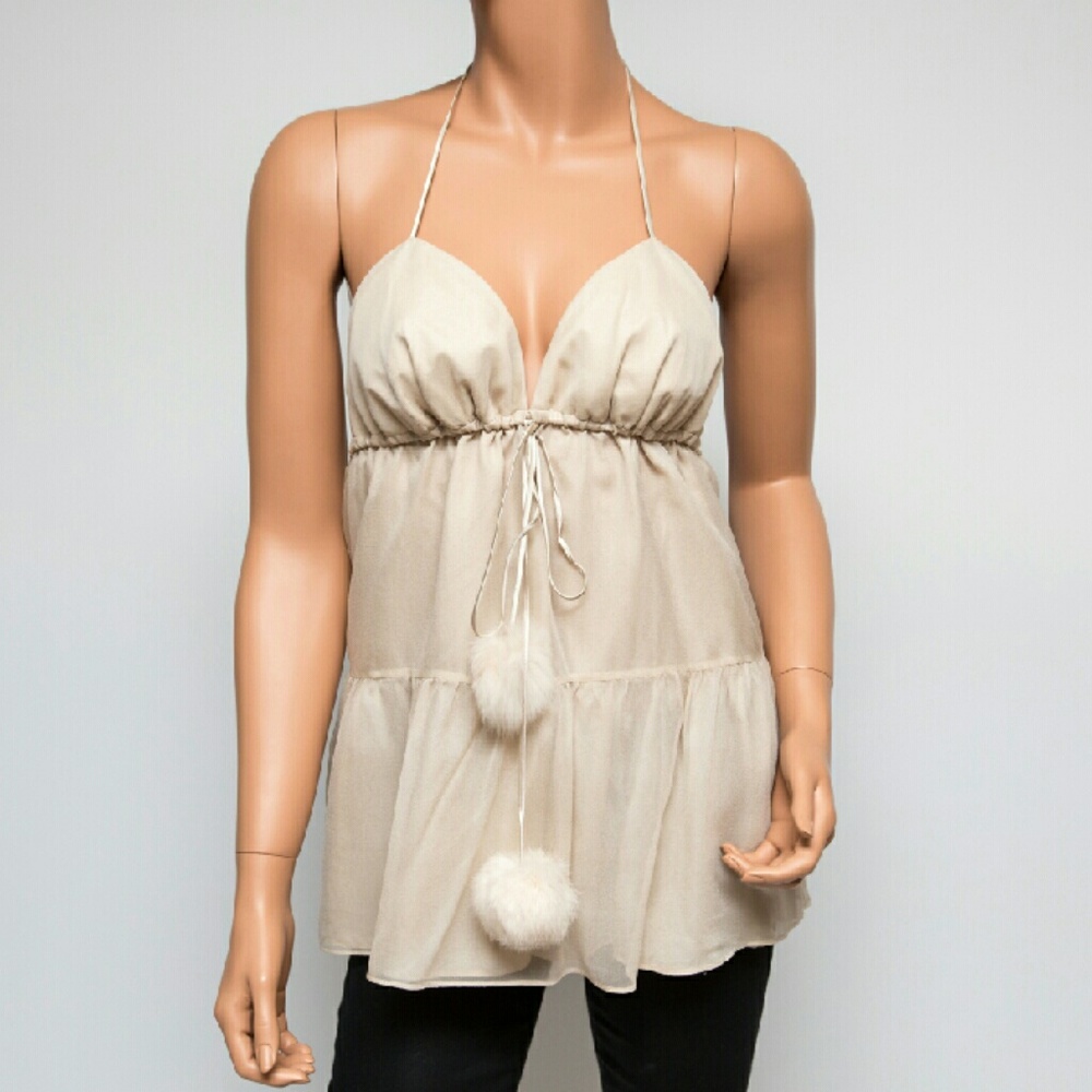 Ingwa Melero Ivory Chiffon Rabbit Fur Top