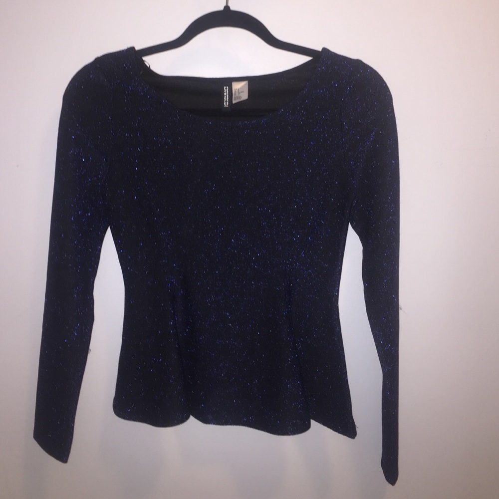 Navy Sparkle Peplum Top