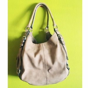 Merona beige faux leather purse with silver