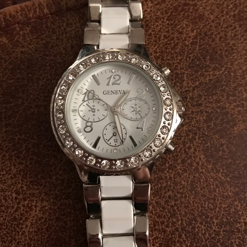 Geneva silver and white wristwatch