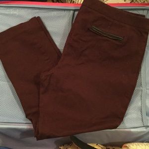 Maroon pants with nice leather zipper front pocket