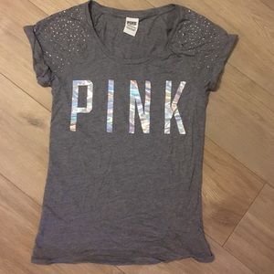 Pink brand gray sparkle sleeve top
