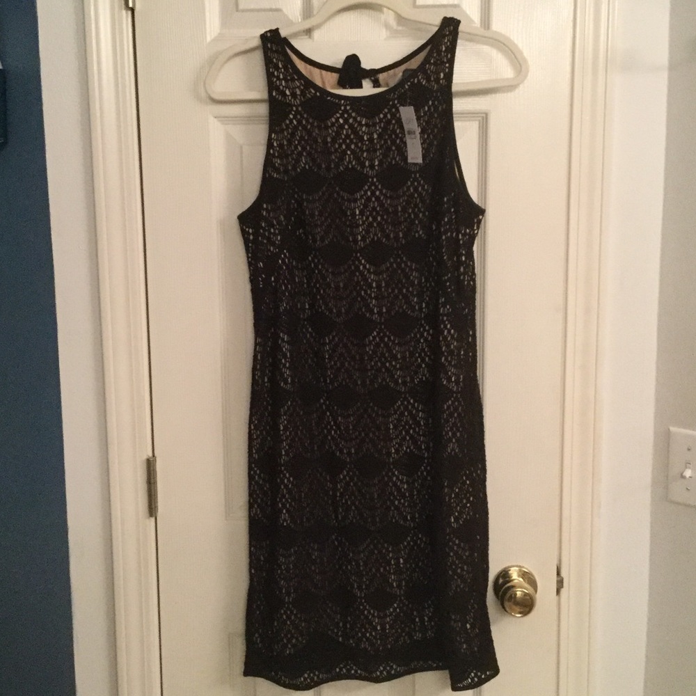 Black over tan crochet lace LOFT dress size 6