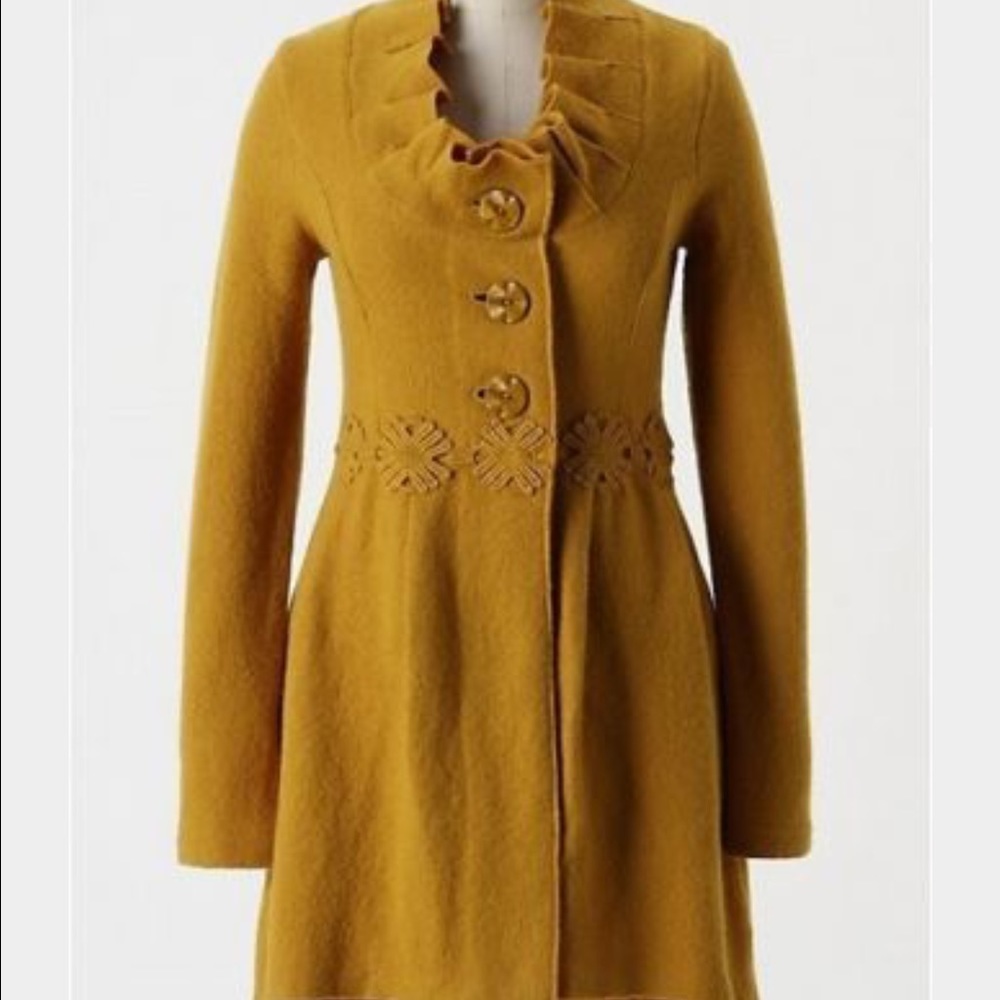 Anthropologie Alice in Autumn Mustard Sweatercoat