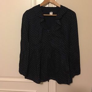 JCrew navy and white polka dot top