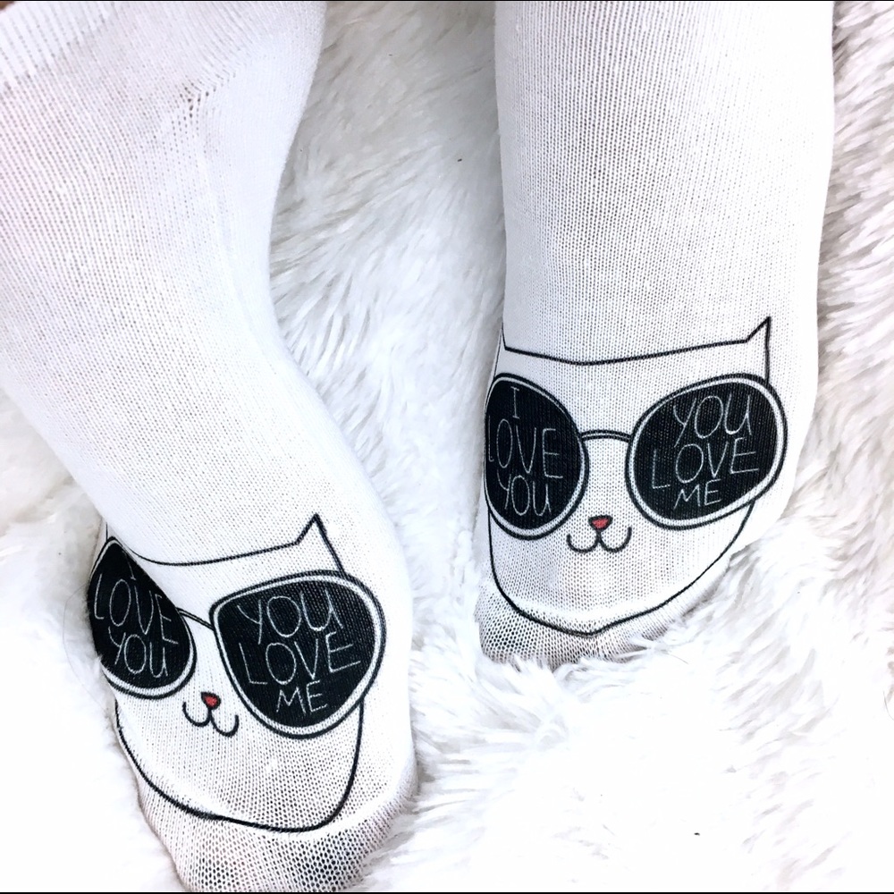 I ❤️ You. You ❤ me. Cat with glasses ankle socks. - Picture 3 of 4