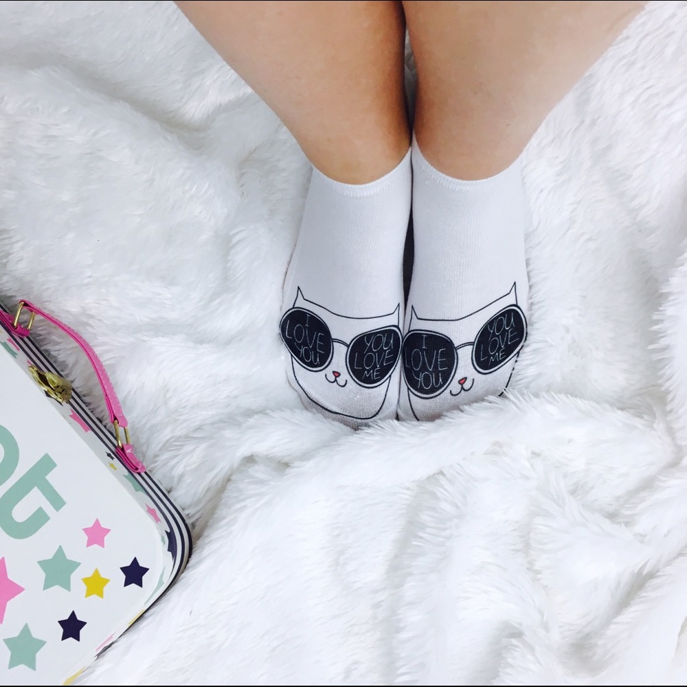 I ❤️ You. You ❤ me. Cat with glasses ankle socks. - Picture 4 of 4