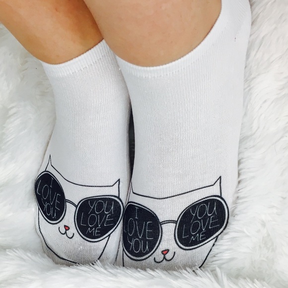 I ❤️ You. You ❤ me. Cat with glasses ankle socks. - Picture 2 of 4