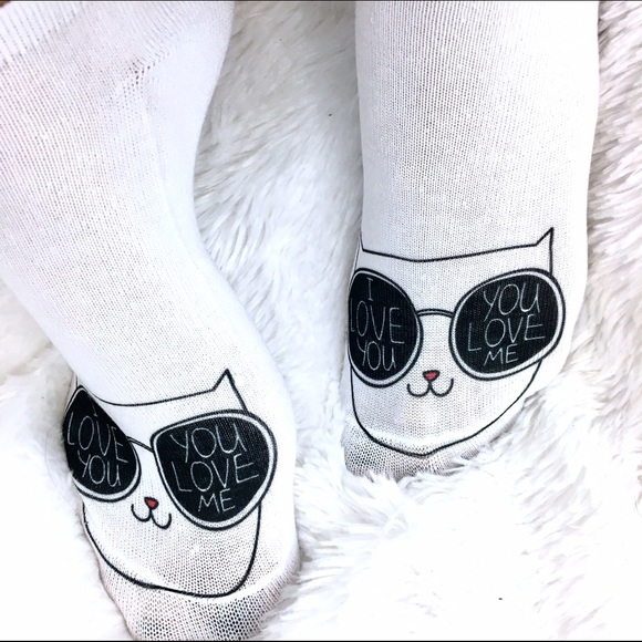 I ❤️ You. You ❤ me. Cat with glasses ankle socks. - Picture 3 of 4