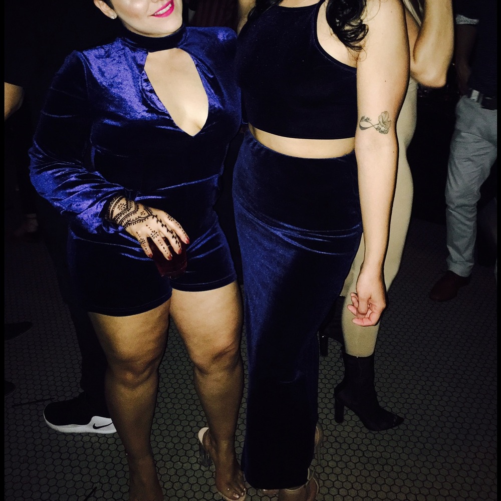 Deep royal blue velvet romper