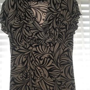 Brown and Tan V-Neck with flutter sleeve.