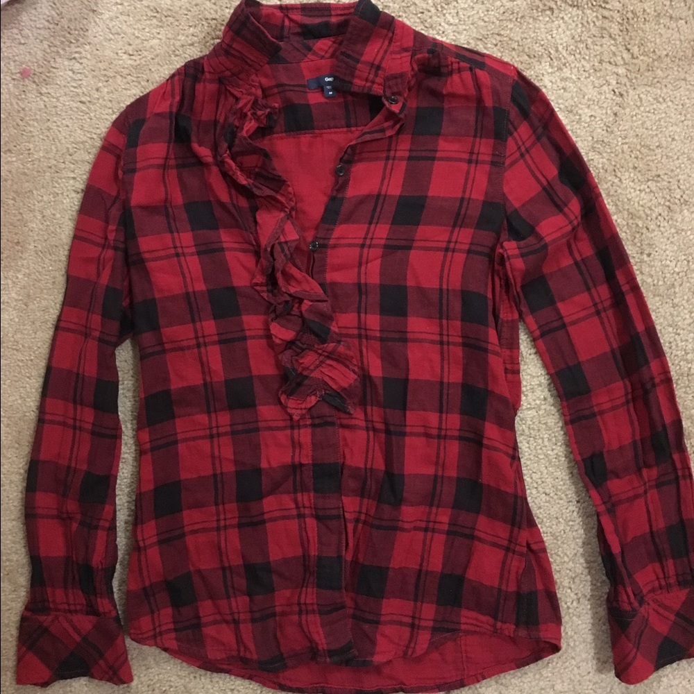 Classic Plaid Ruffle Button Down