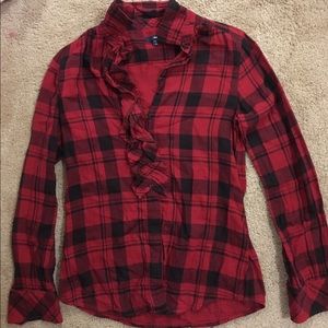 Classic Plaid Ruffle Button Down