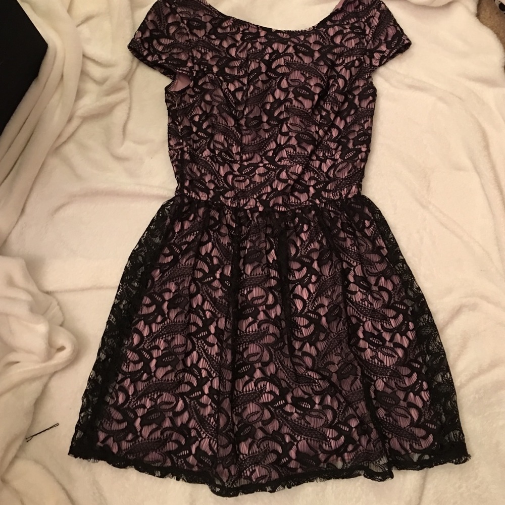 Lavender and black lace dress