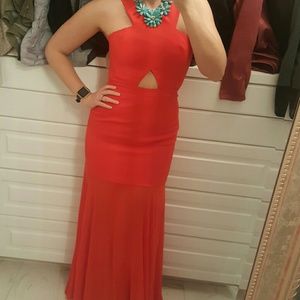 BcbgMaxAzria Sexy Red Ria Crisscross Neck Gown
