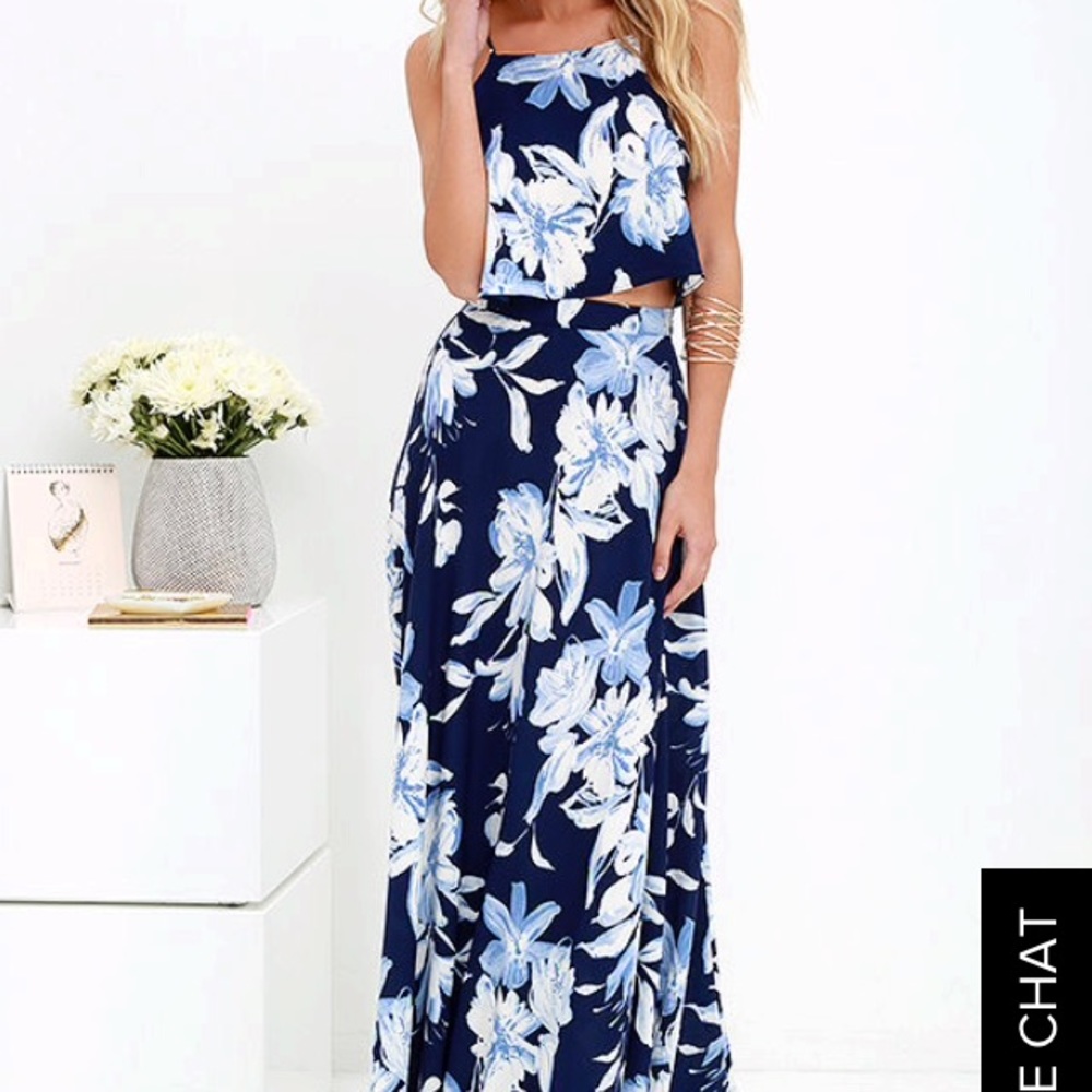 LULUS Blue Floral Two Piece Maxi