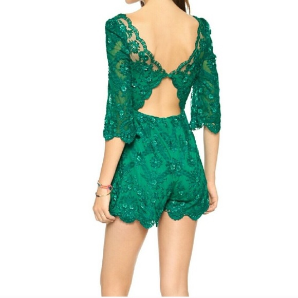 Free People Songbird emerald lace romper-NWT! - Picture 3 of 3