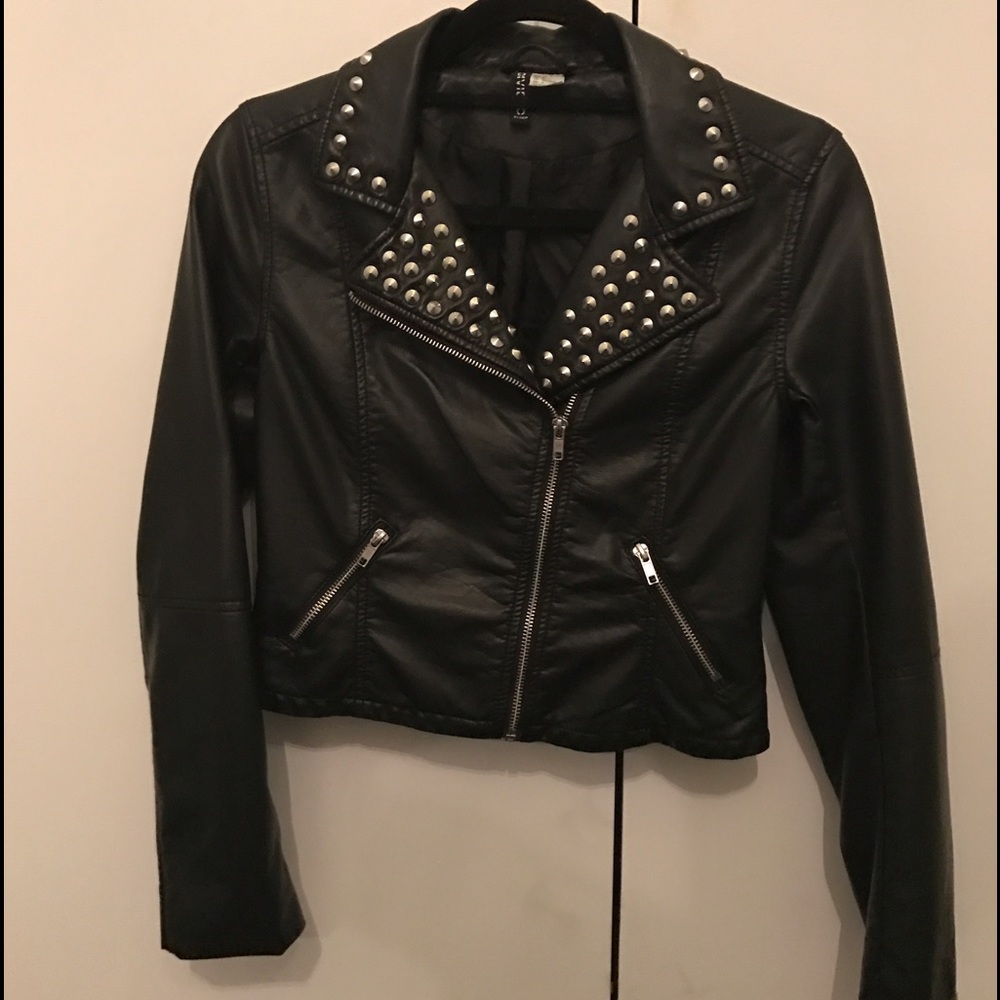 Cropped Studded Leather Jacket