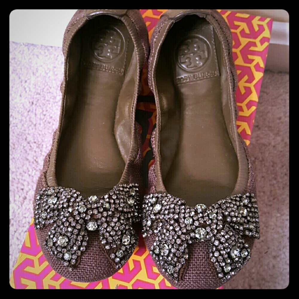 Tory Burch Brown Burlap Flats