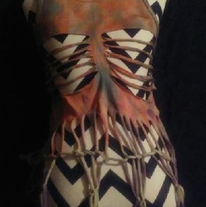 New custom tie dye,shredded tank top XL
