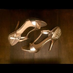 Women's Isola Gold T-Strap Heeled Sandal Size 6 M