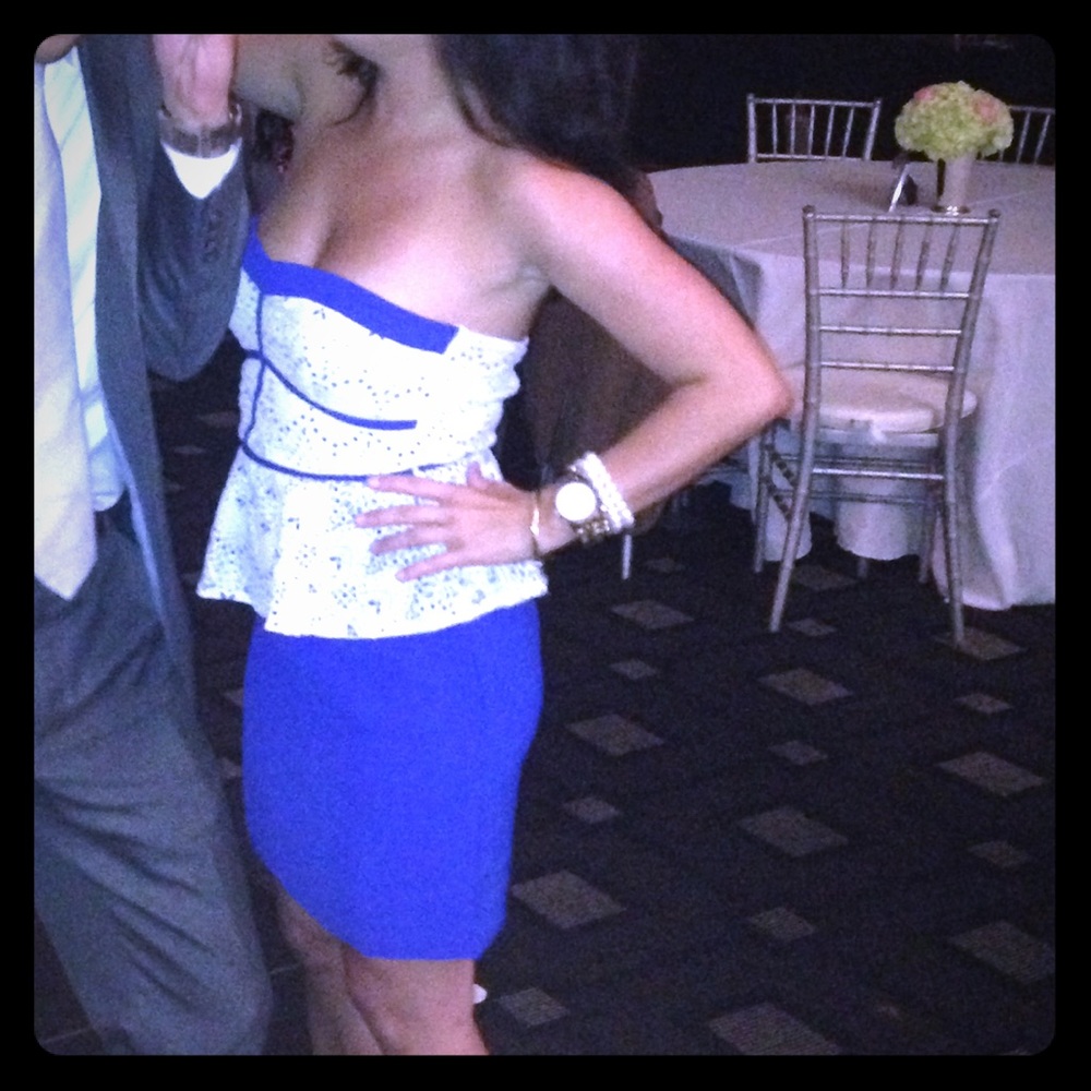 Blue and White strapless dress