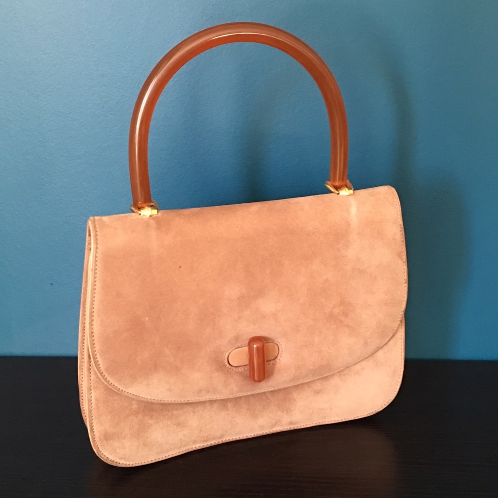 Vintage Gucci Micro Suede Handbag w/ Lucite Handle
