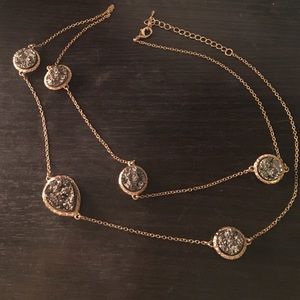 Graphite and Gold tone druzy necklace