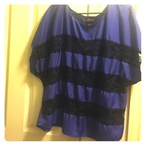 Deep blue chiffon and black lace top