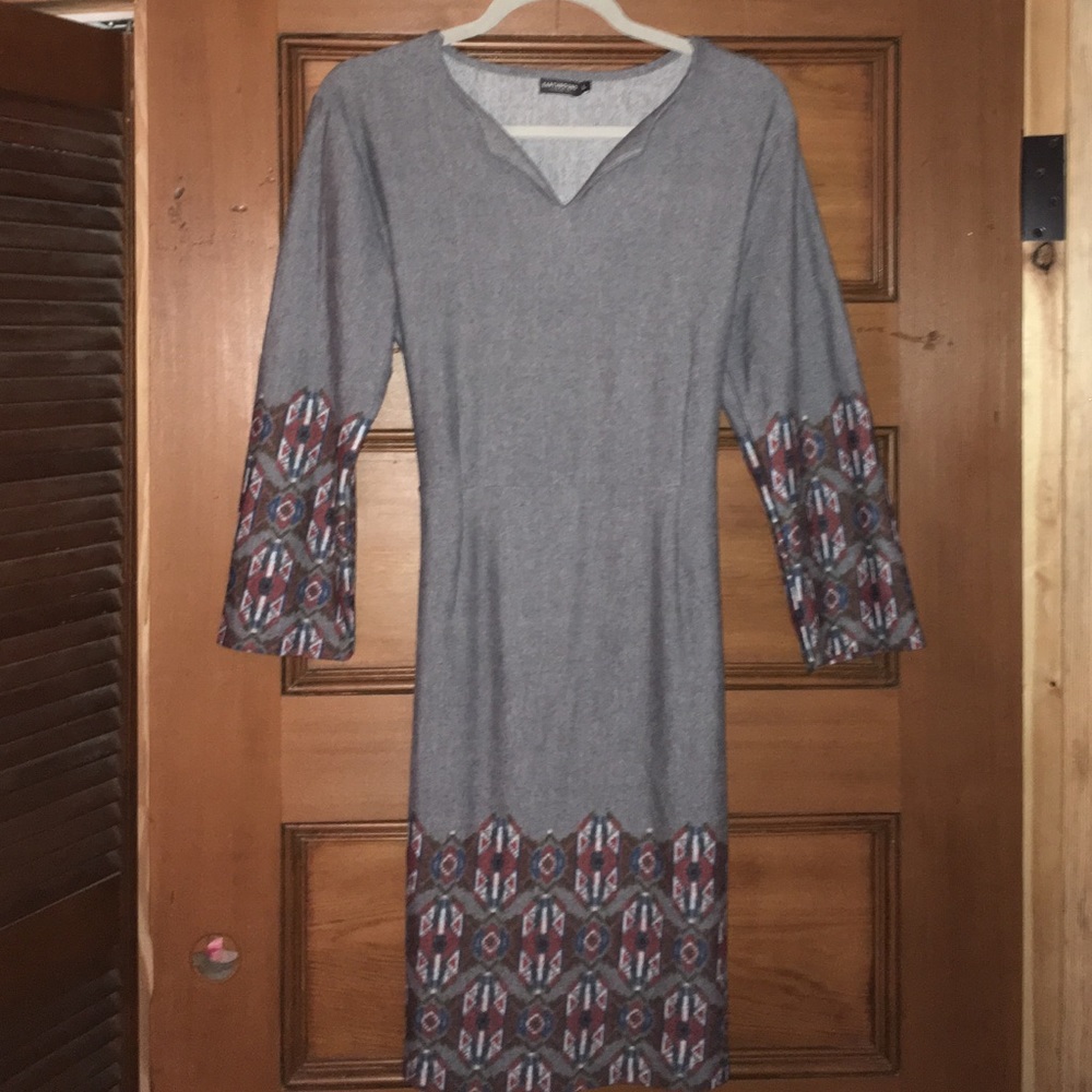 Earthbound trading grey dress with Aztec pattern L