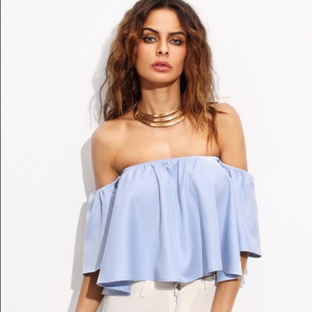 Off the shoulder sky blue blouse