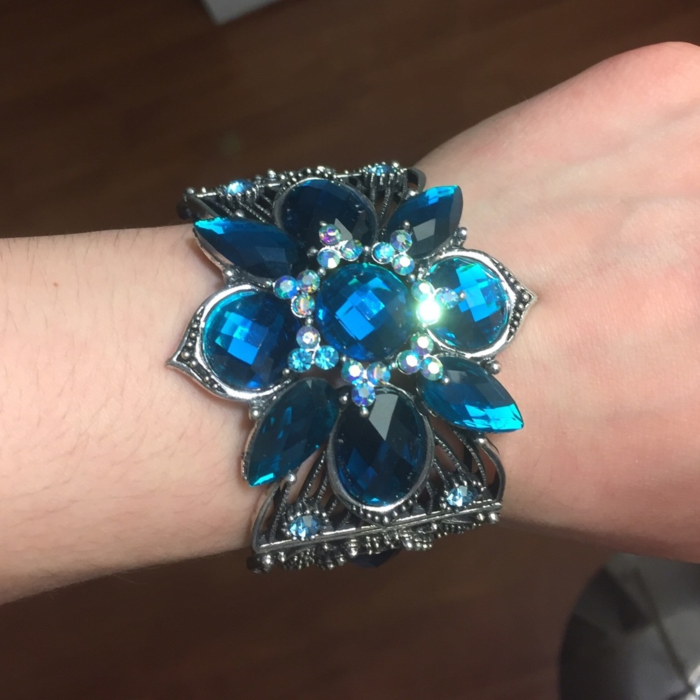 Blue flower cuff bracelet