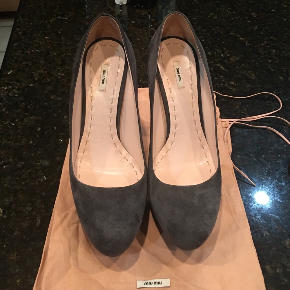 Miu Miu Gray Sued Pumps