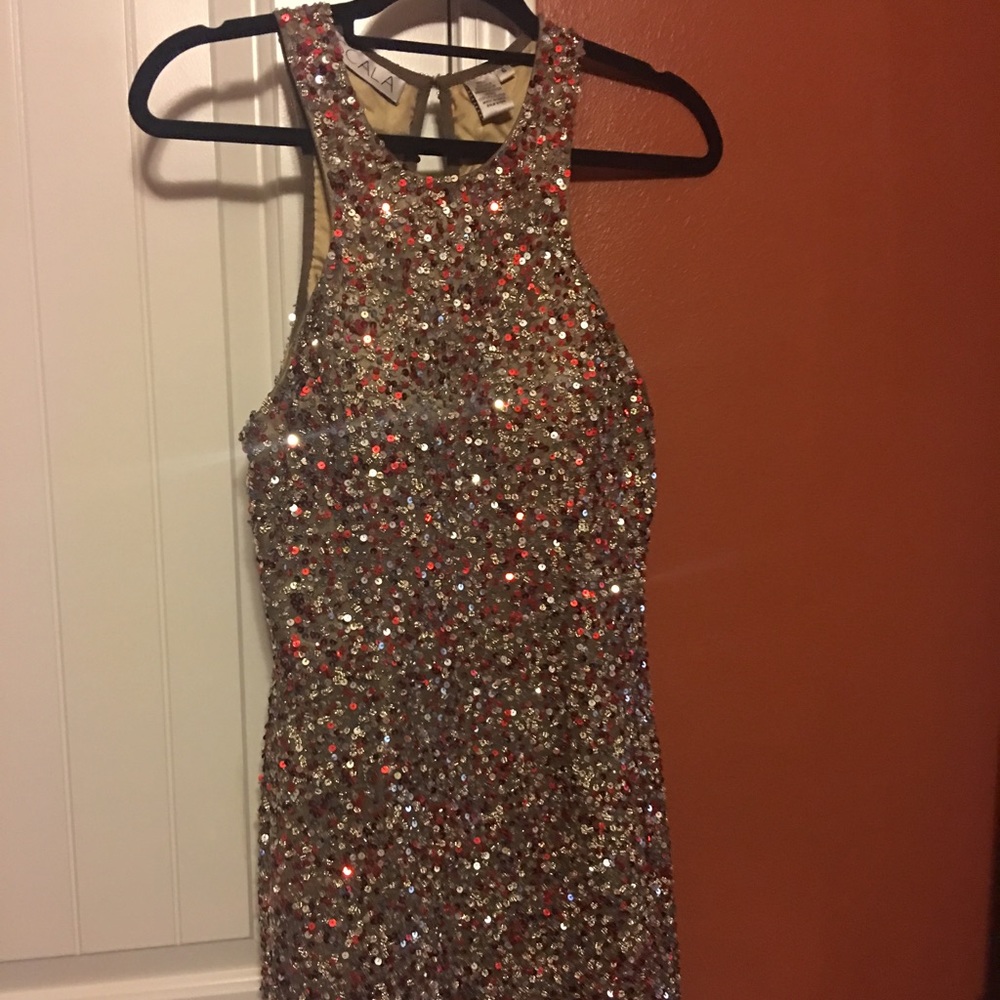 Scala brown & red sequin cocktail dress