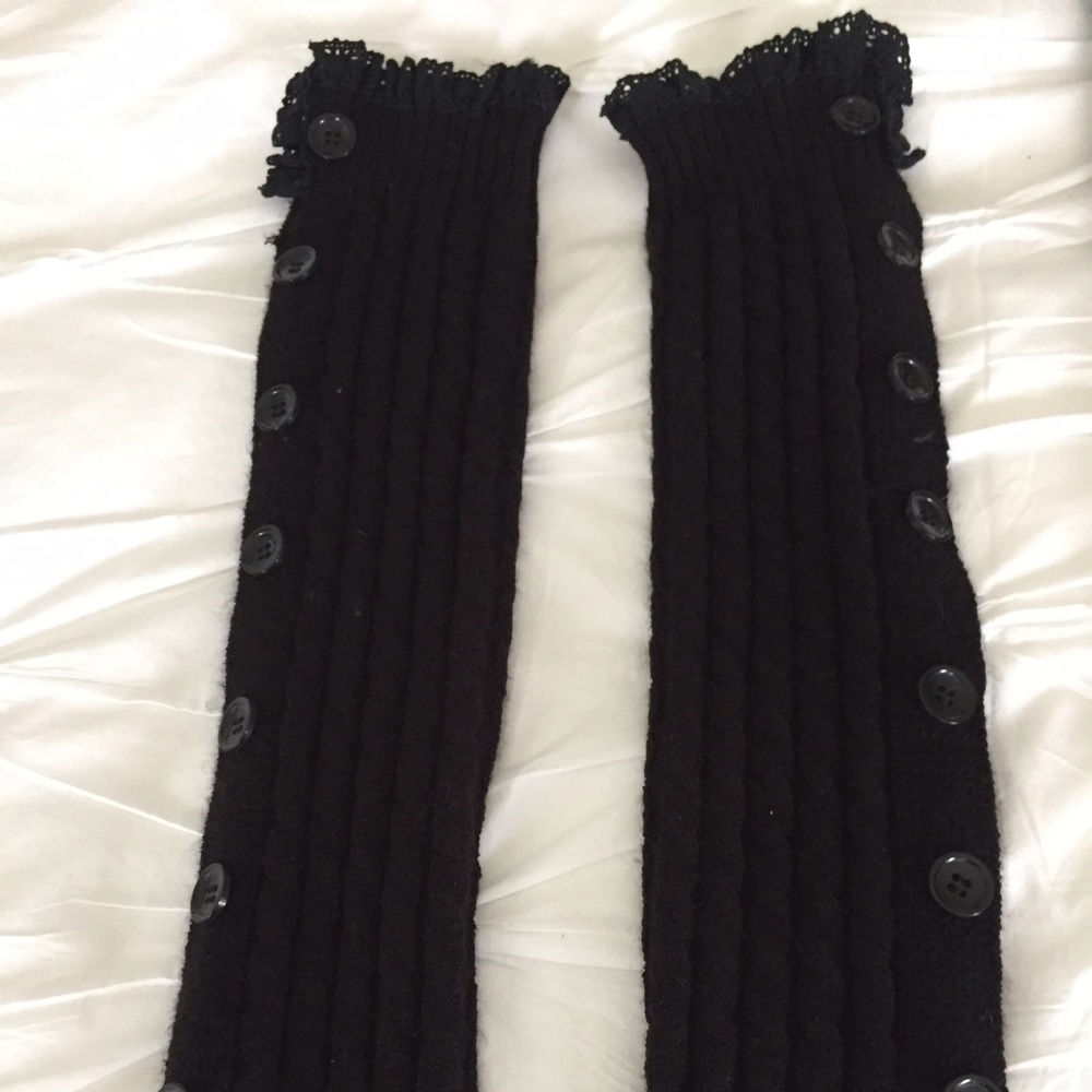 Black leg warmers with black lace.
