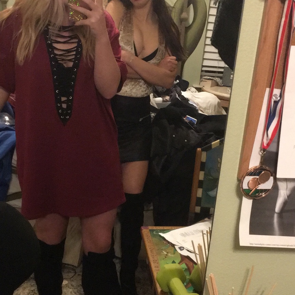 Maroon lace up dress