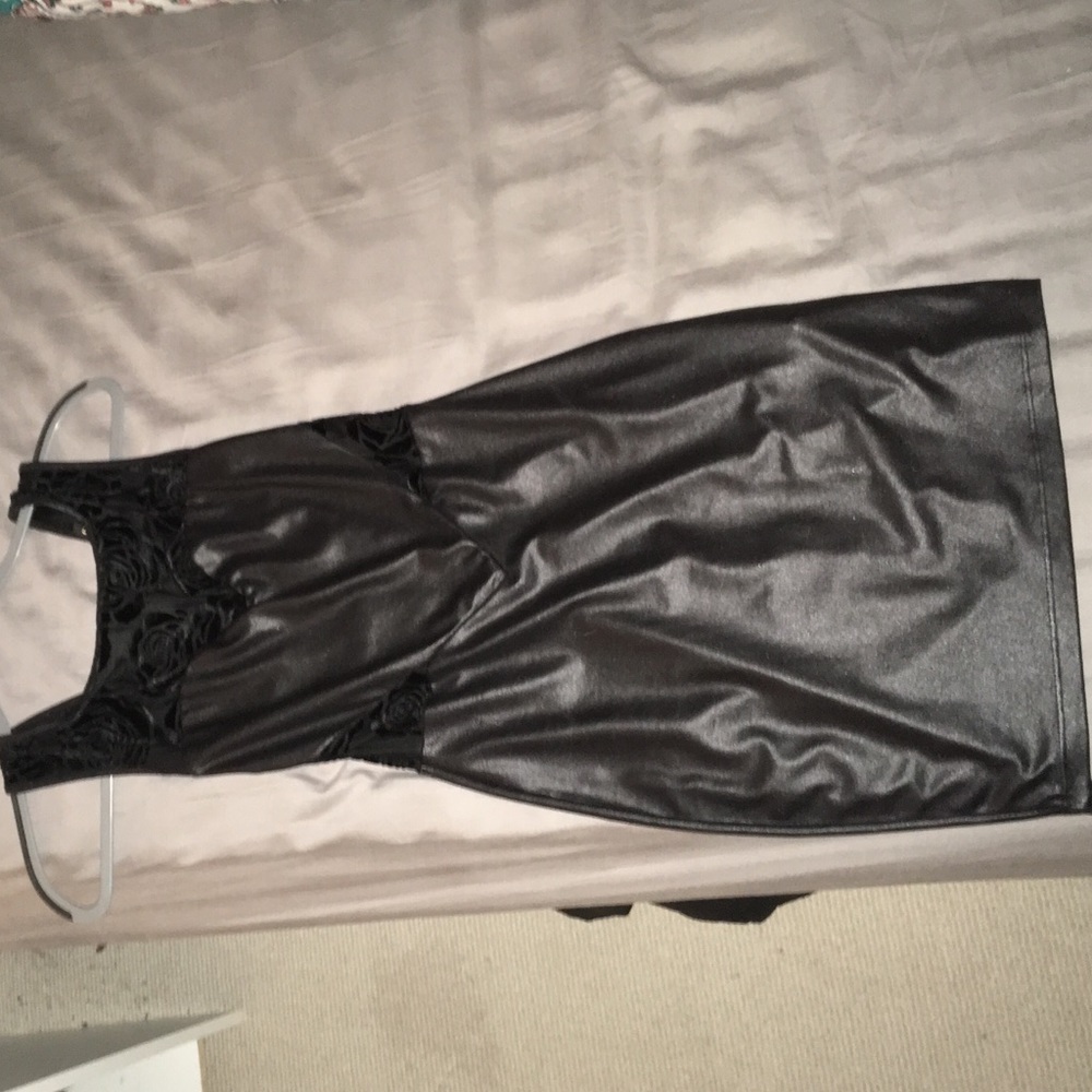 Body Con Partial Leather Black Dress