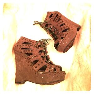 Gianni Bini Studded Lace-Up Wedges