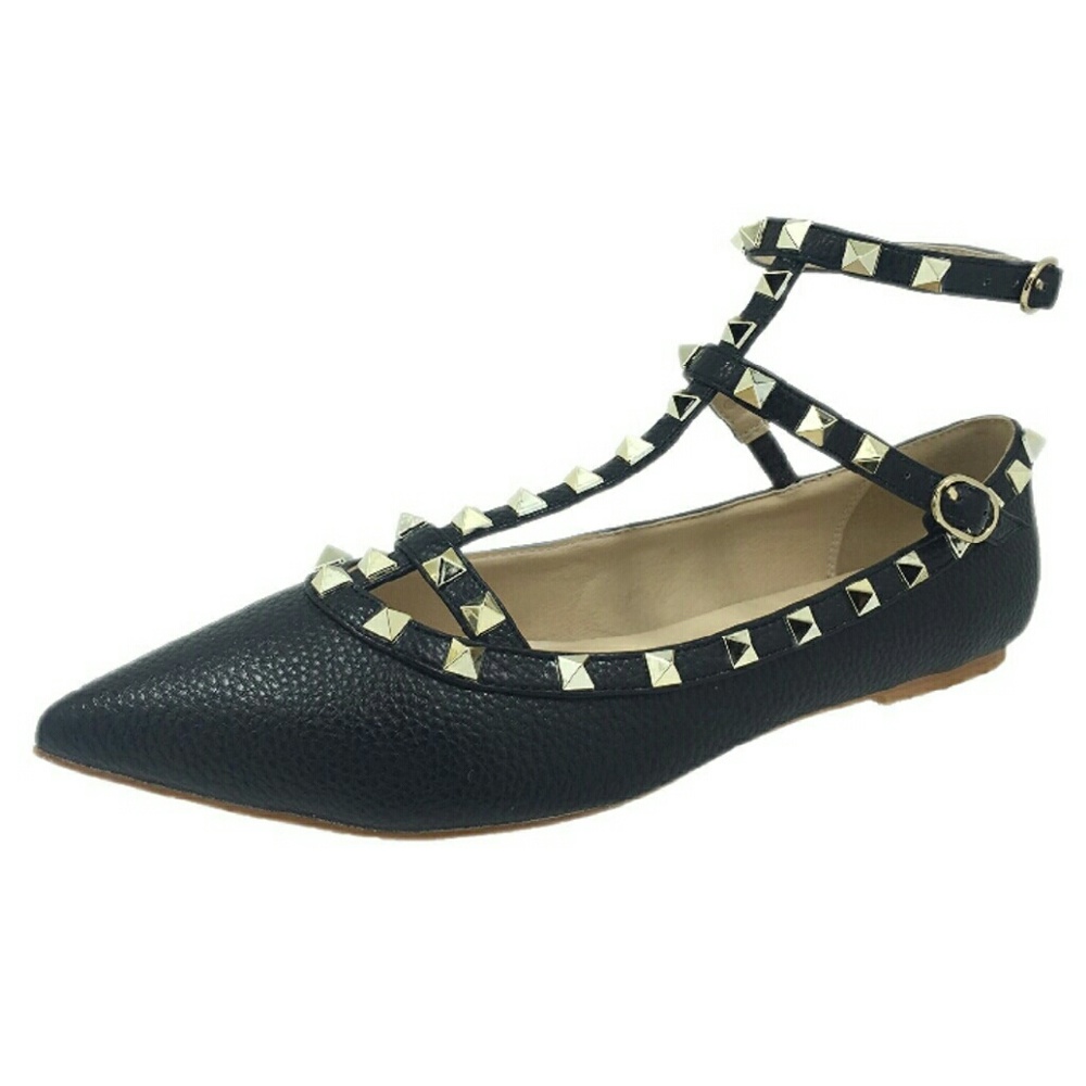 NWOT Studded T-Strap Leather Flats