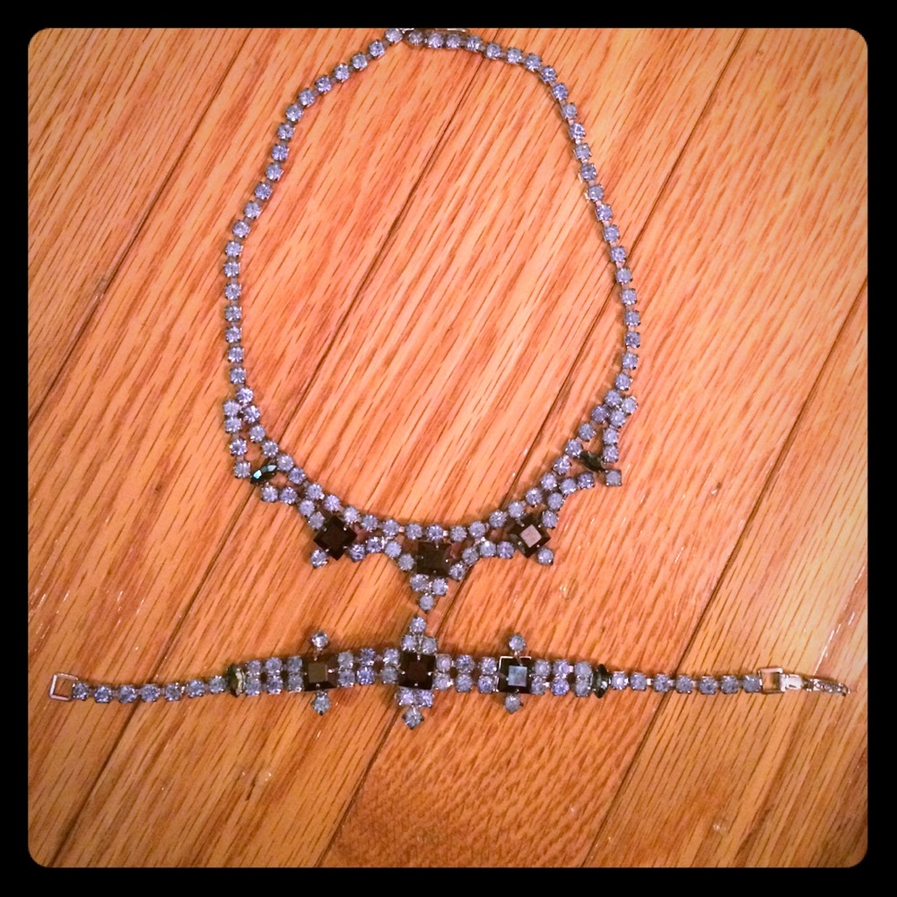 Blue diamond costume jewelry necklace and bracelet