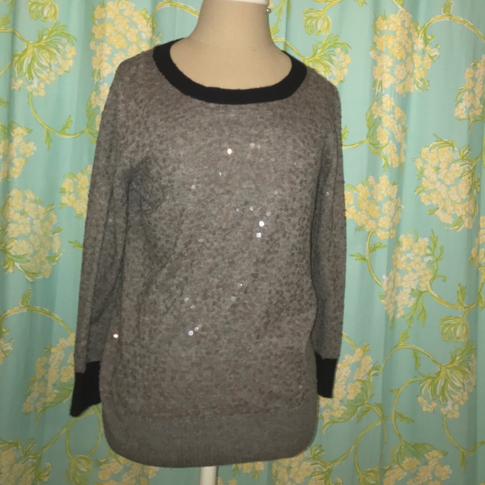 Gray Sequin Sweater with Navy Detailing