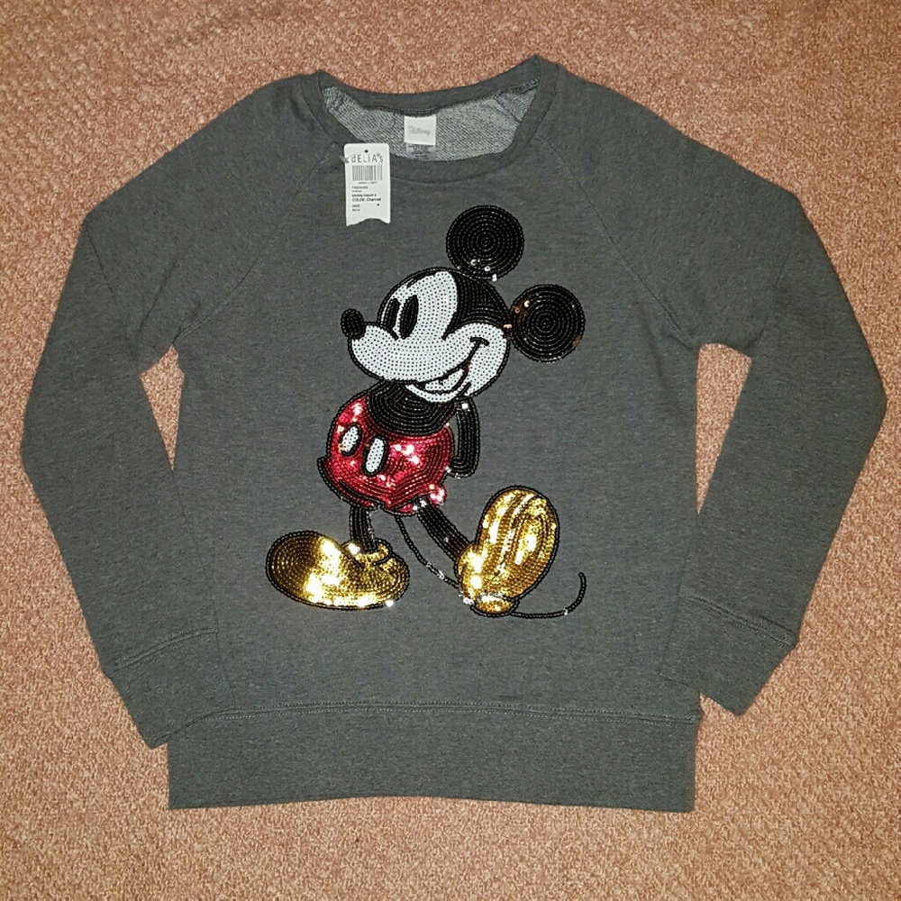 NWT gray sequined disney mickey mouse crewneck M