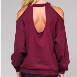 Burgundy Shredded cold shoulder Sweatshirt