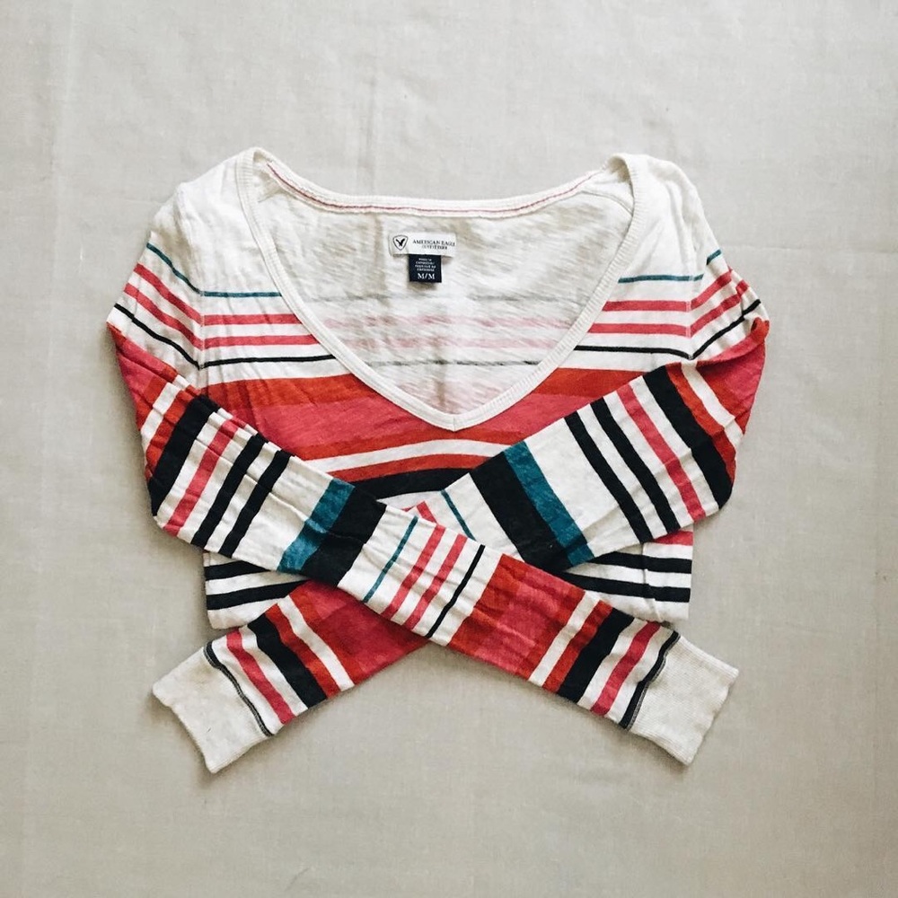 American Eagle striped v-neck