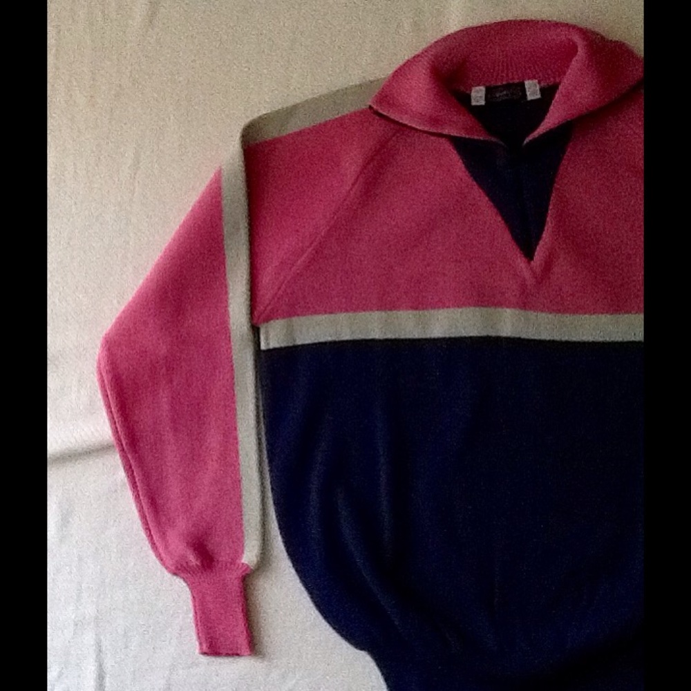 Retro ColorBlock 100%Wool Jumper Zip Ski Sweater