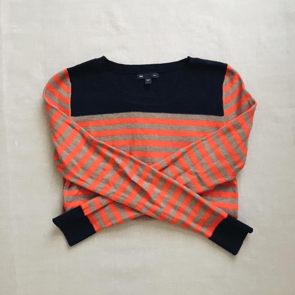 GAP navy, salmon & tan stripe sweater