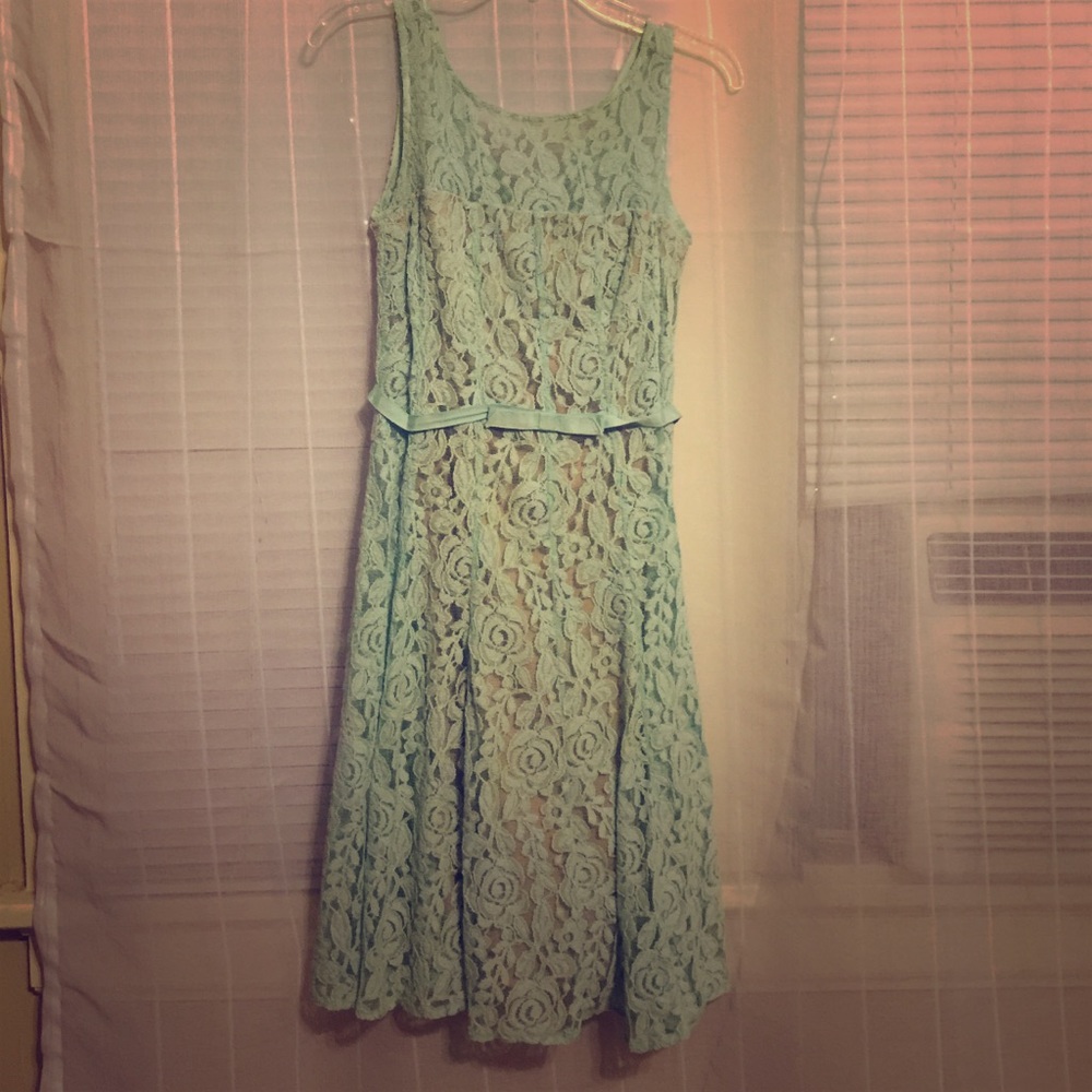 Taylor Lace Overlay Teal Dress
