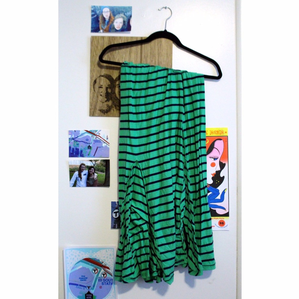 Green Striped Midi Skirt