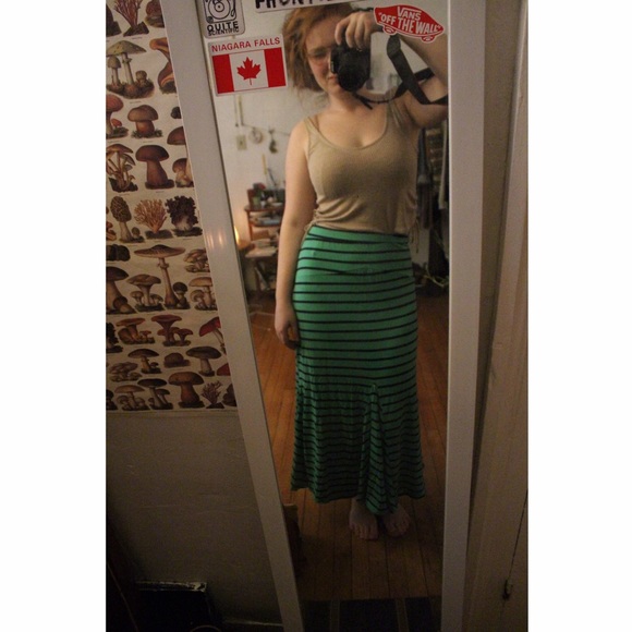 Green Striped Midi Skirt - Picture 2 of 3