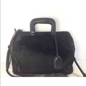 3.1 PHILLIP LIM FUR BLACK LEATHER HAND SHOULDERBAG